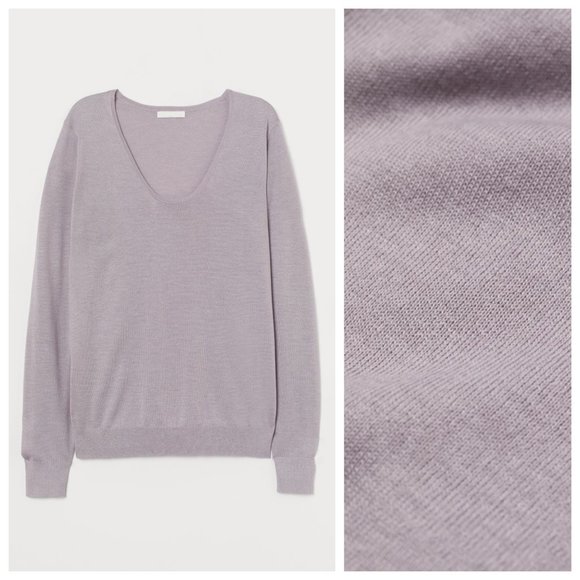 H&M Sweaters - H&M Purple Grey Fine Knit Thin Scoop V Neck Sweater